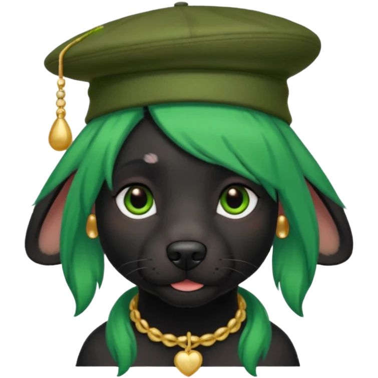 green haired fully black dog with earring and hat emoji