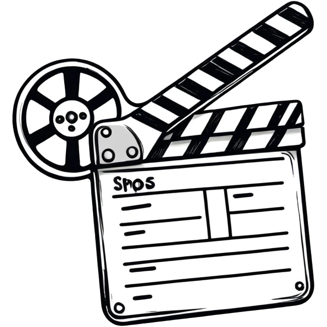 sketch-style movie clapper outline, hand-drawn feeling, just basic shape with diagonal, no fill emoji