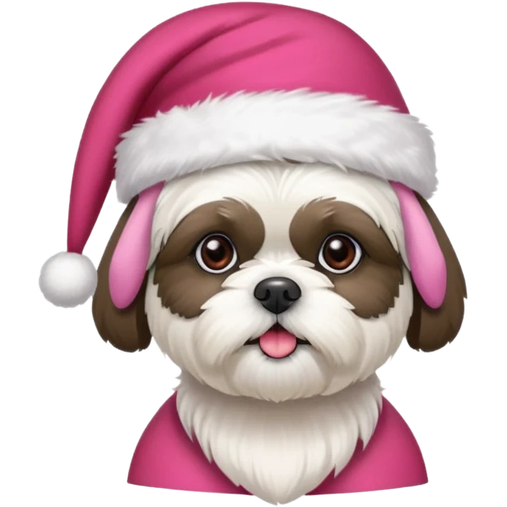 one little white all over shih tzu dog with pink santa hat and one mostly white with black havanese dog wearing a red santa hat emoji