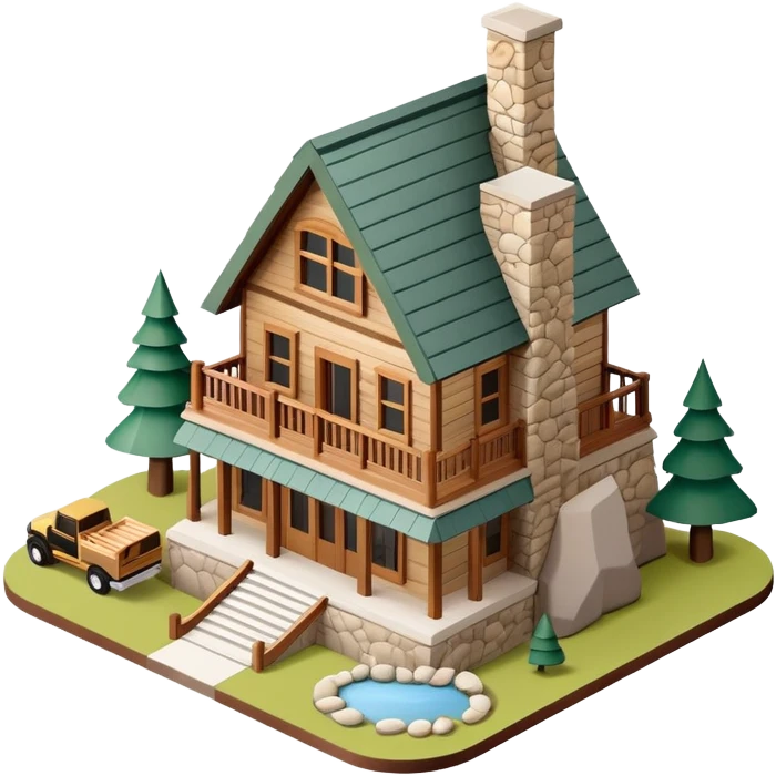 Isometric exterior national parks visitor center, dollhouse style 3D realistic  emoji