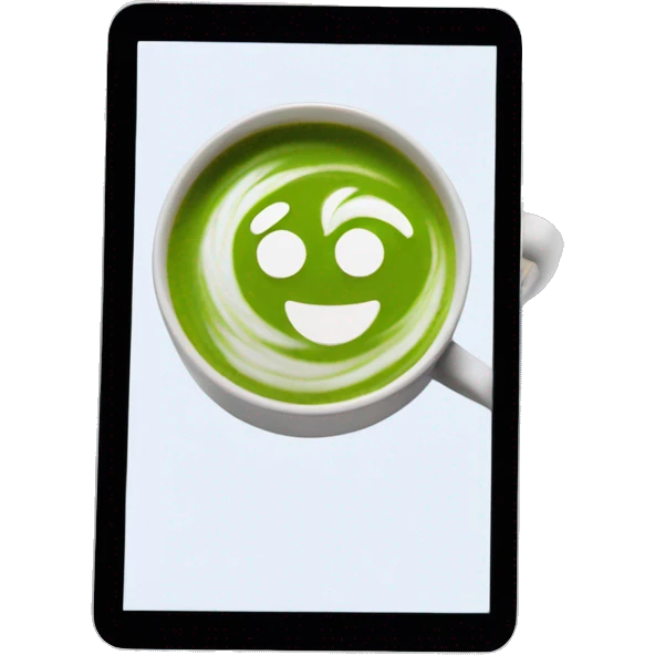 kindle ereader next to a matcha latte emoji