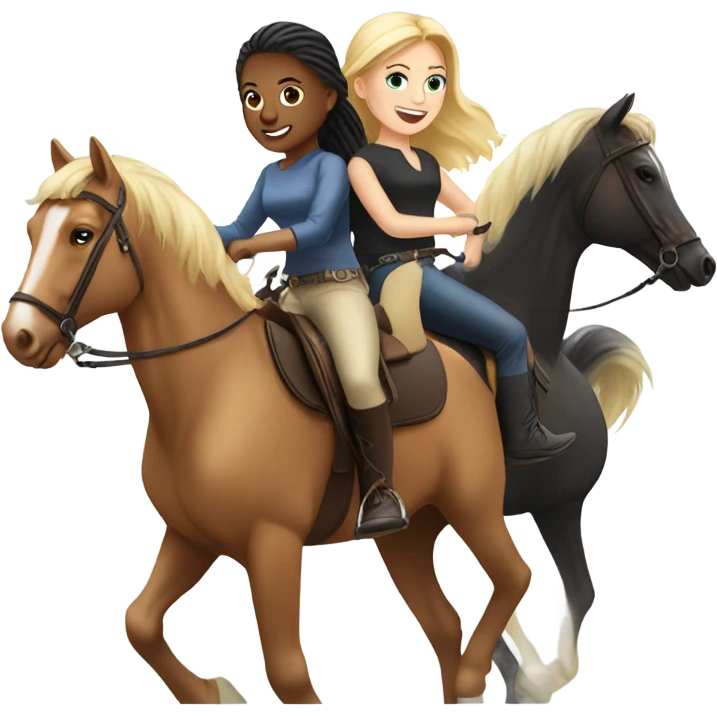 Two white girls with blonde hair riding horses emoji