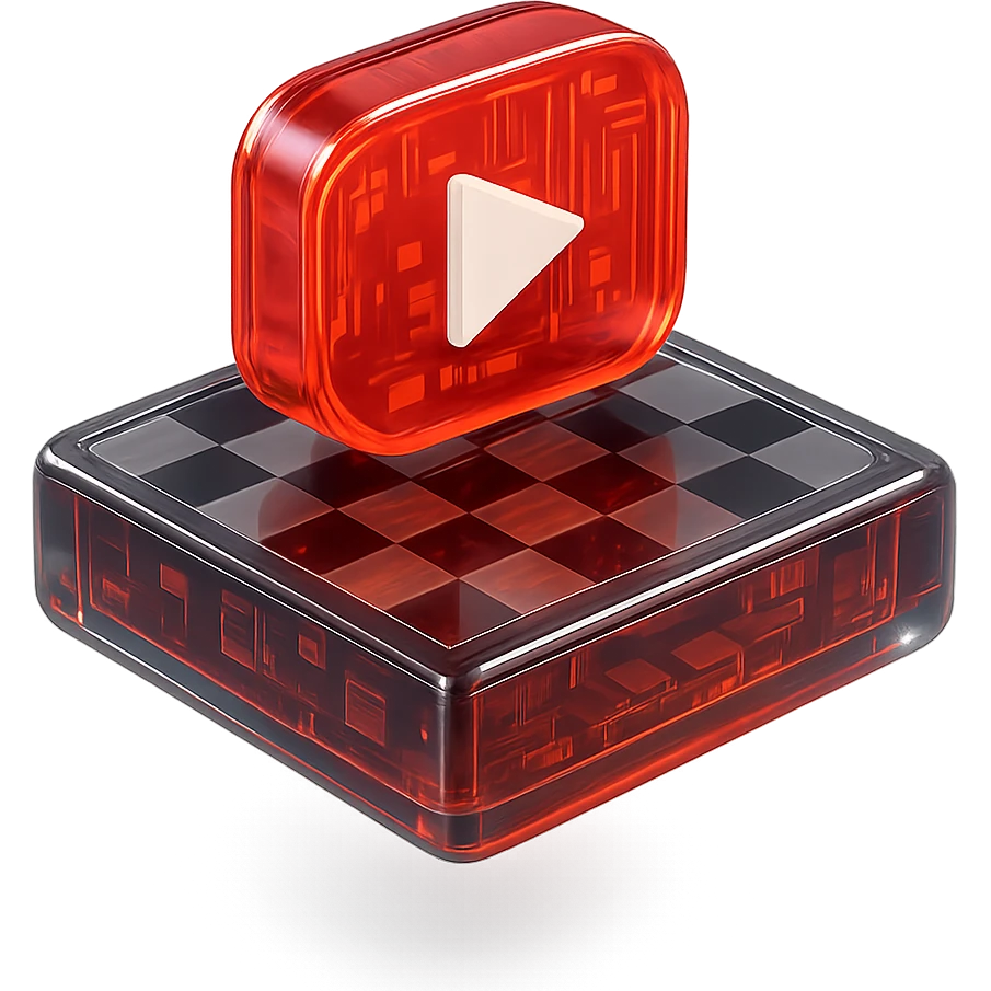 chess board of youtube play button, red YouTube play button, glossy circuit style emoji
