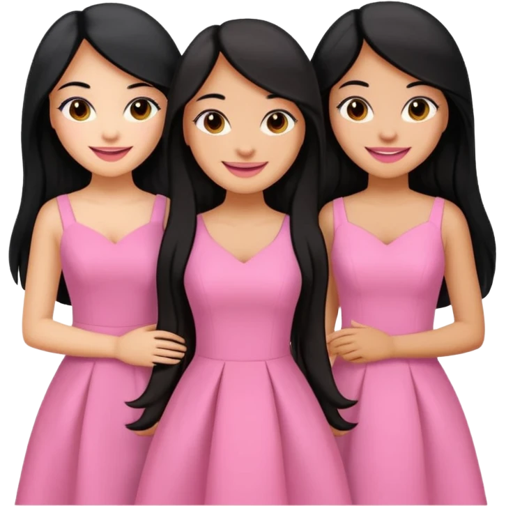 3 besties with professional glammed up looks wearing pink, medium skin tone smiling big with black long hair  emoji