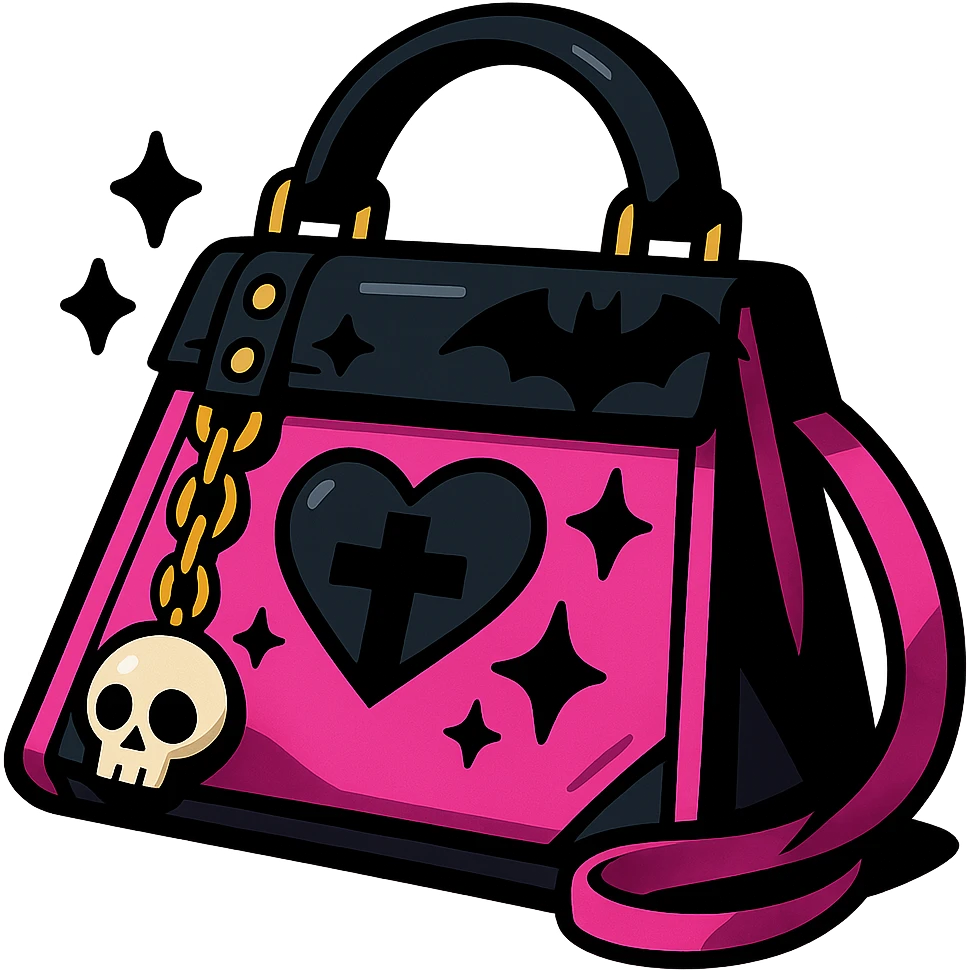 pink and black gothic purse, vibrant toon style, bold colors, dynamic shading, energetic, gothic motifs emoji