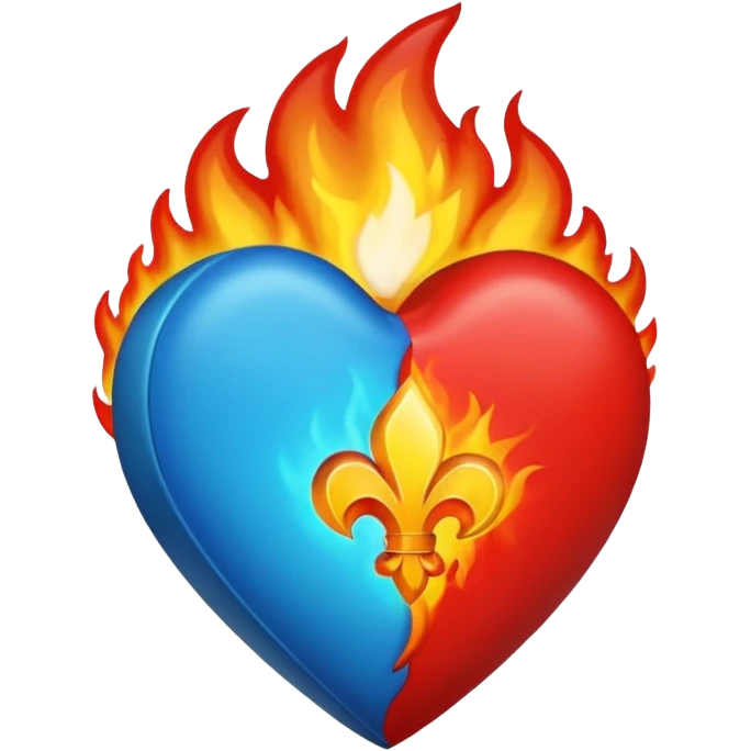 Hazme el corazón rojo y con fuego y que el fuego sea azul verdoso emoji