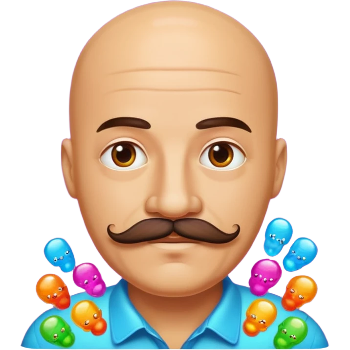 bald guy with a mustache made out of jellies emoji