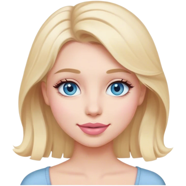 Blonde girl with medium hair and dusty pink lips happy grey/blue eyes  emoji