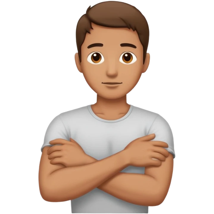 man crossing his arms holding his neck emoji