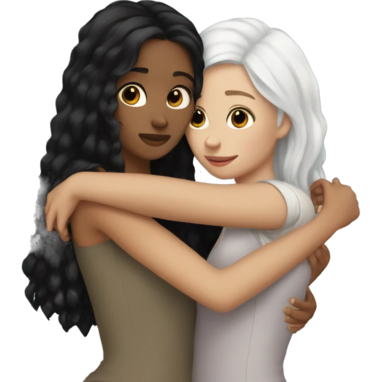 Sisters hugging white skin black hair emoji