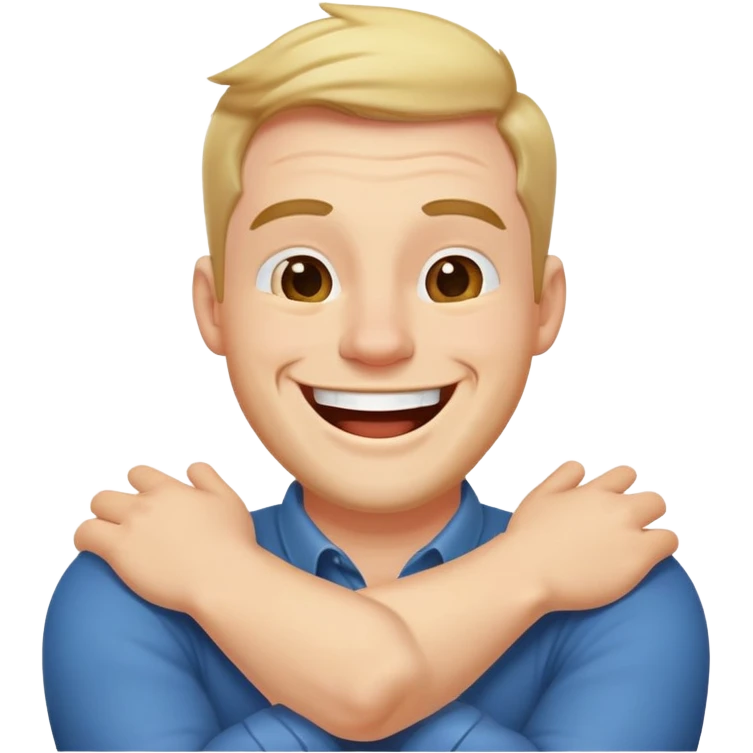 man with arms crossed around neck laughing emoji