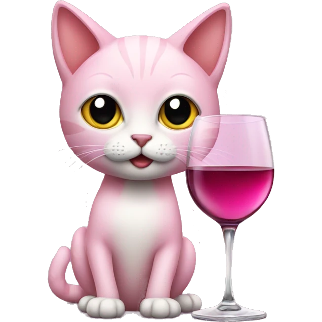 Cat holding a wine glass wearing pink emoji