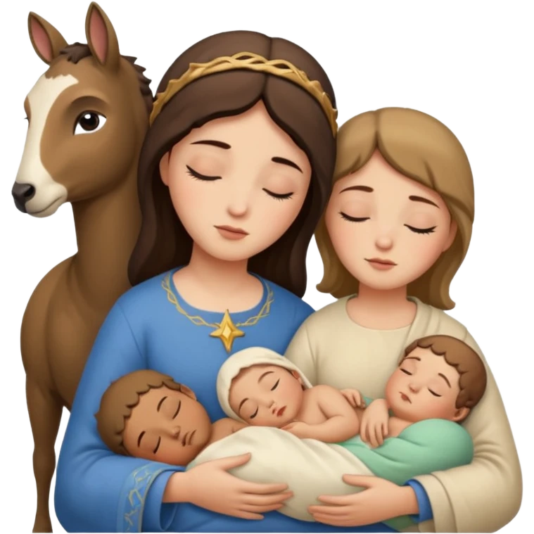 Marie, Joseph, petit bébé Jesus, et les animaux font tous dodo emoji