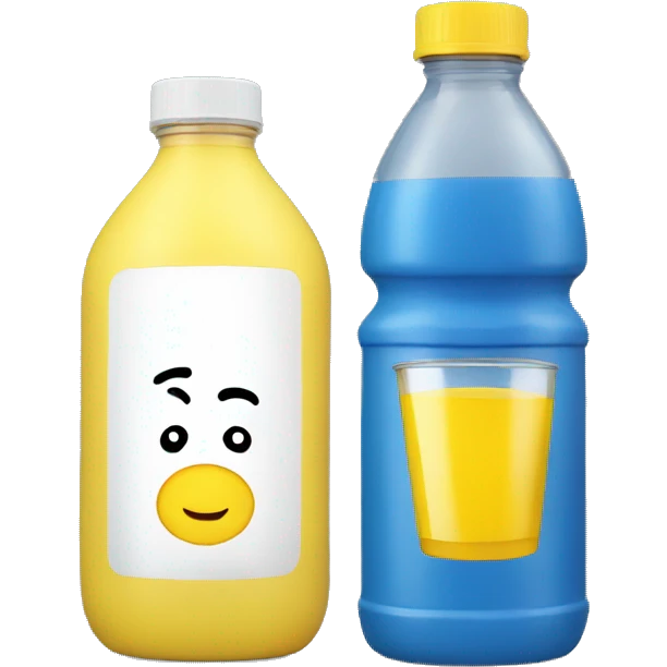 a bottle of blue juice, sports bottle, yellow cap emoji