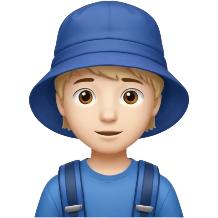 a young student boy with the backpack with bucket hat emoji