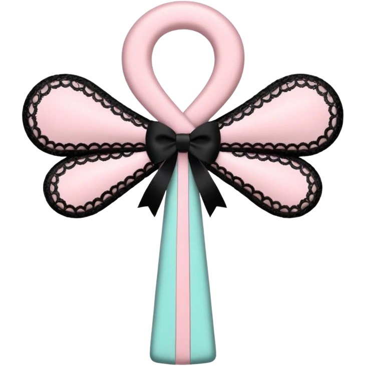 pastle pink ankh with black lace and bows emoji