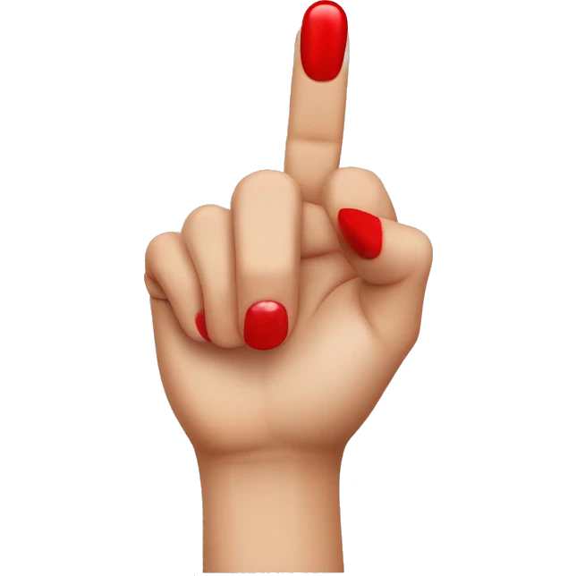 woman hand pointing index finger, red nail varnish. back of the hand visible emoji