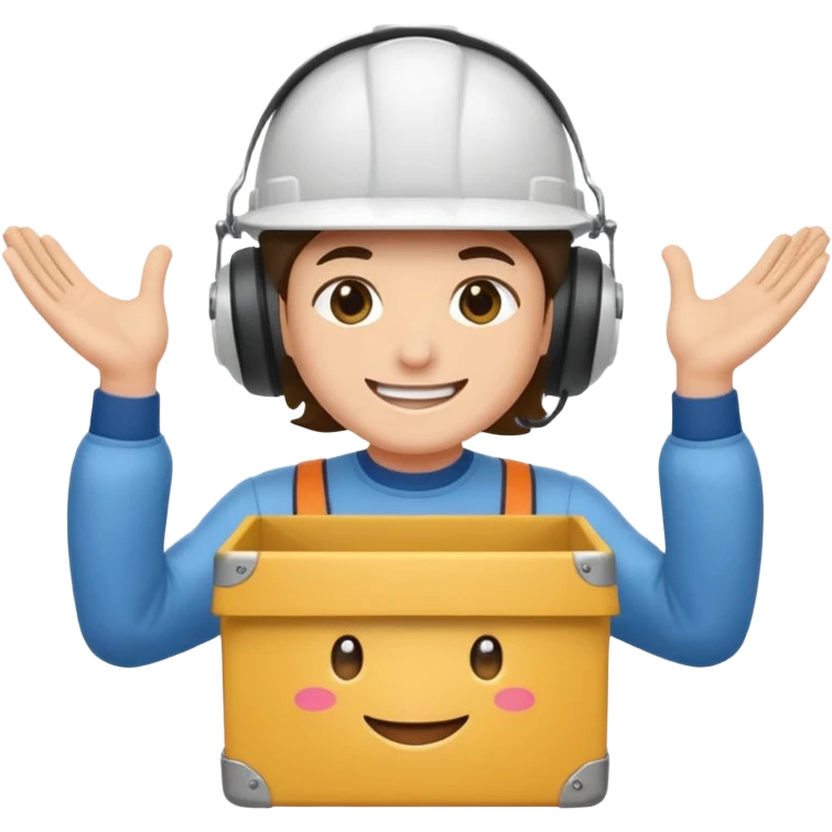 Tengo que dar una capacitacion de orgonomia, necesito un emoji de un operario con casco blanco y delantal blanco de manga larga que levante una caja cerrada con las dos manos a la altura de los hombros emoji