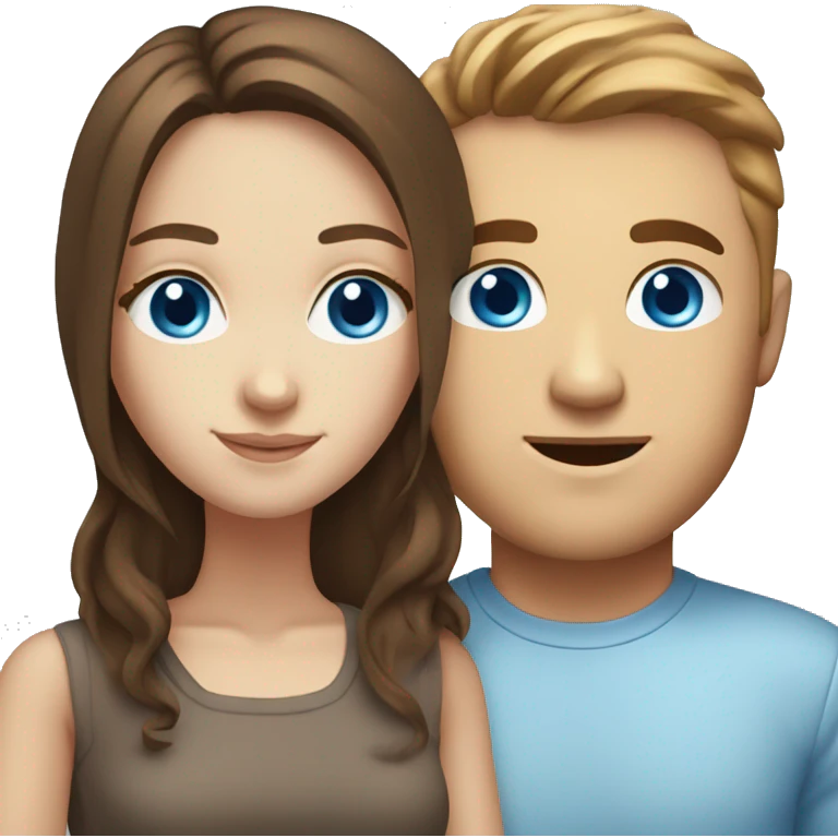 White girl with brown hair blue eyes and a white guy with blue eyes and brown hair emoji