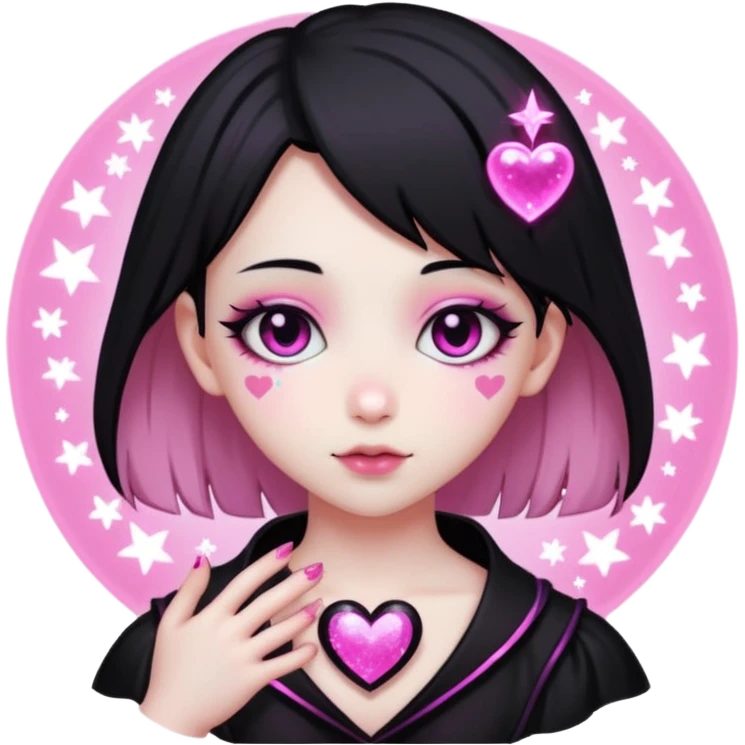 goth sakura black heart with glowing pink outline and magical sparkles emoji