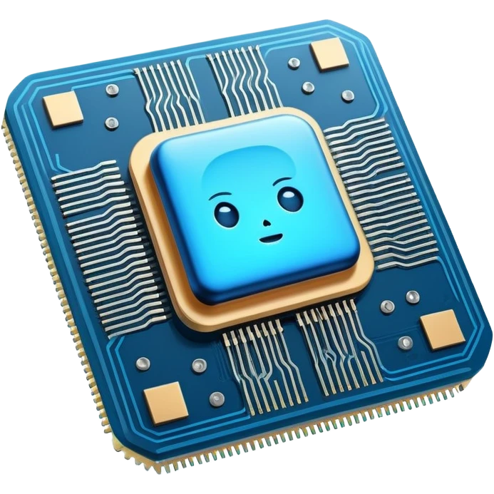 Cute AI processor chip with glowing circuits emoji