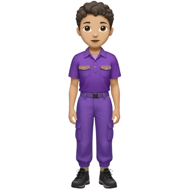 Lightskin, short wavy hair,big ears,short,purple shirt,cargo pants, black shoes emoji