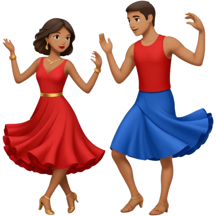 two people dancing- one wearing read and one wearing bue emoji