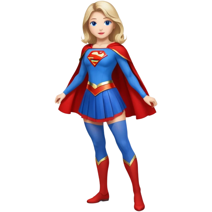 Supergirl superhero full body, blue tights with red skirt, red cape and S emblem on chest emoji