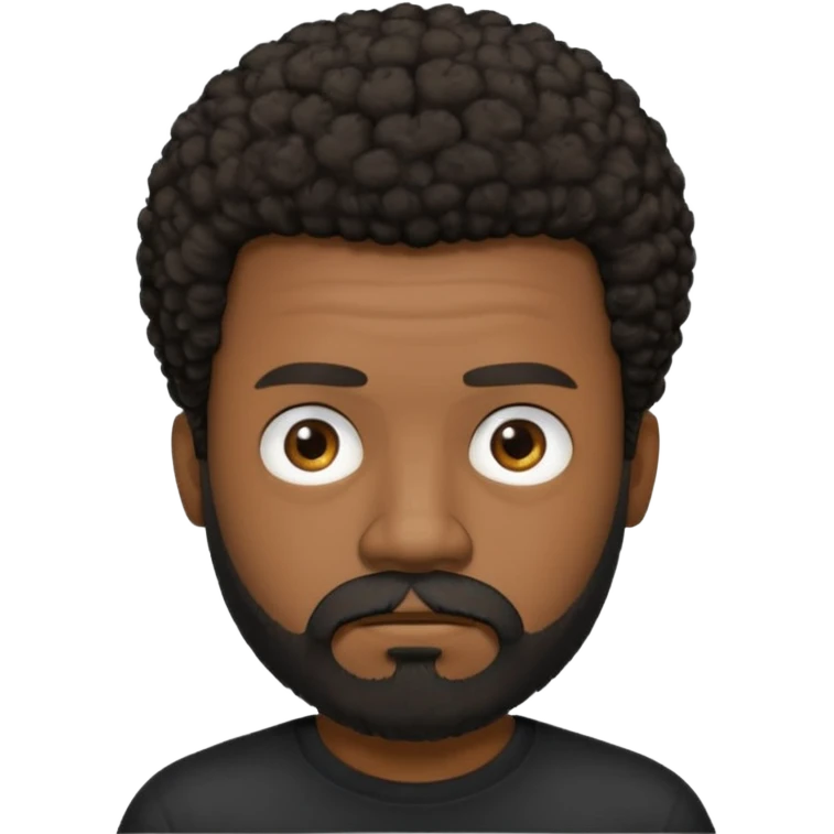black man with beard, mustache, and short afro frowing wearing a black tee emoji