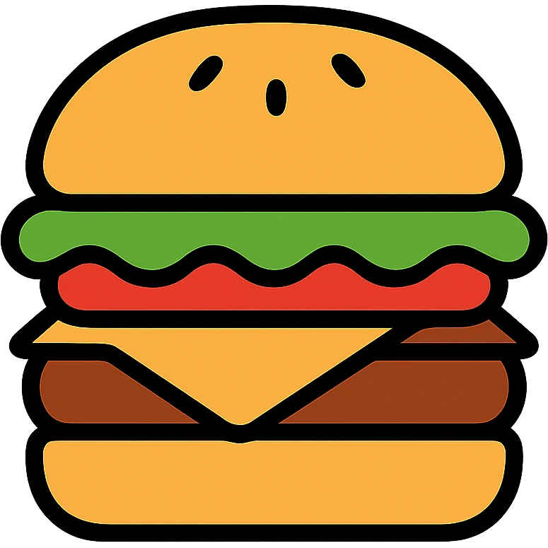 A hamburger with lettuce, tomato, and cheese emoji