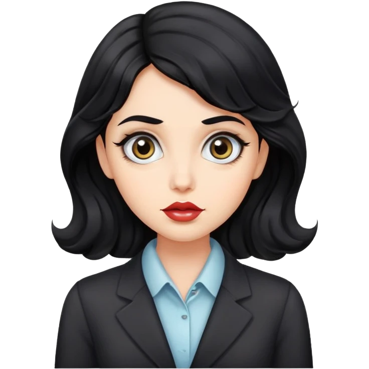 more realistic girl office, wavy lack hair, big eyes, big lips emoji