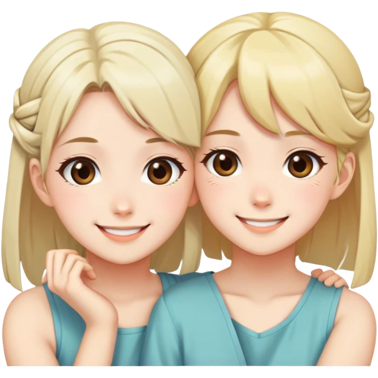 Two cute anime girls with their faces pressed together cheek to cheek, smiling happily emoji