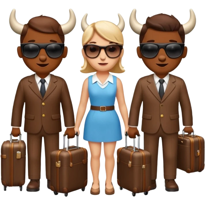 generate an emoji of a group of up to 8 male and female bulls travelling together on holidays. Include sunglasses and suitcases emoji