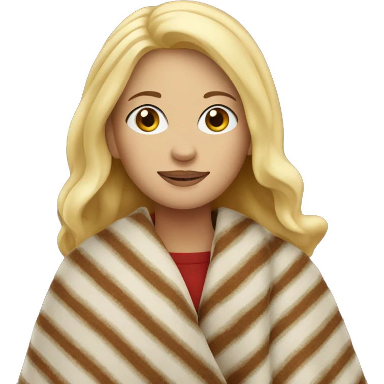 White blonde woman wearing fall blanket emoji