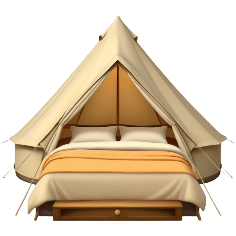 luxury glamping bell tent with plush bedding inside emoji