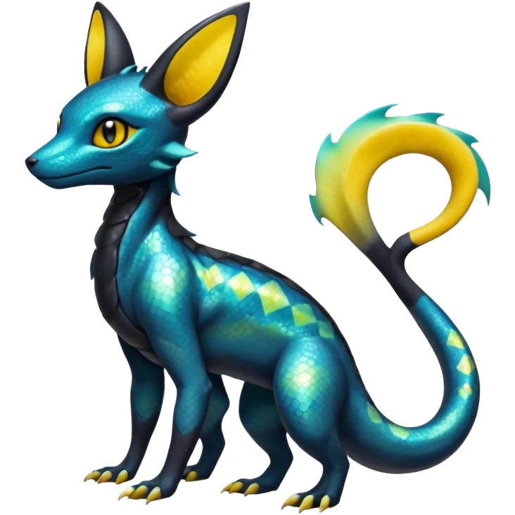 Scaley Shiny White Iridescent Colorful Exotic Salandit-Umbreon-Fakémon-hybrid-creature (full body)  emoji