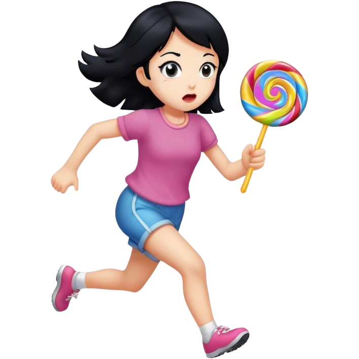 Girl with black hair Running away from candy emoji
