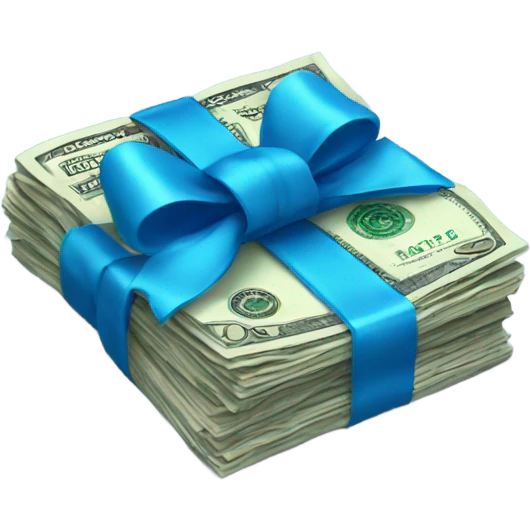 A pack of money with a blue bow emoji