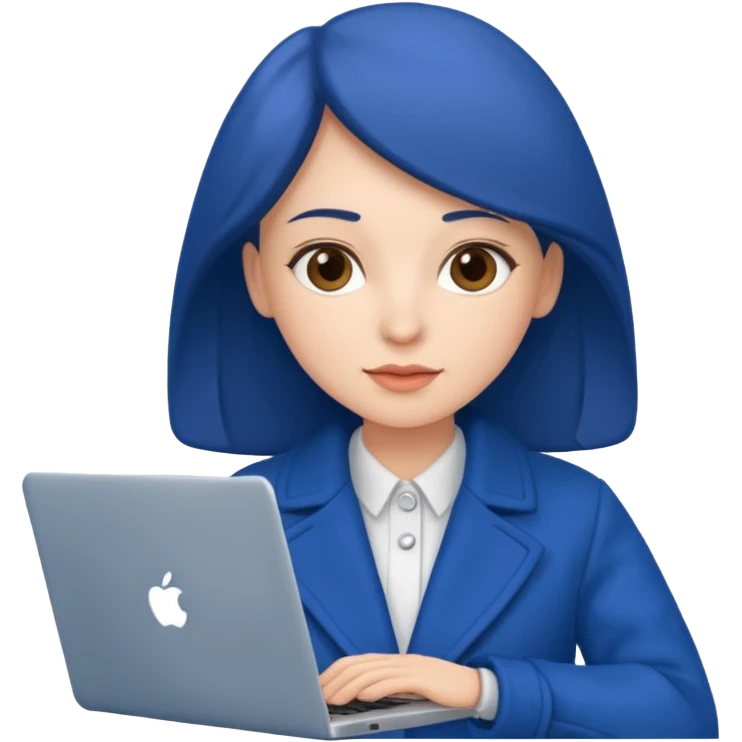 woman in blue coat, laptop emoji