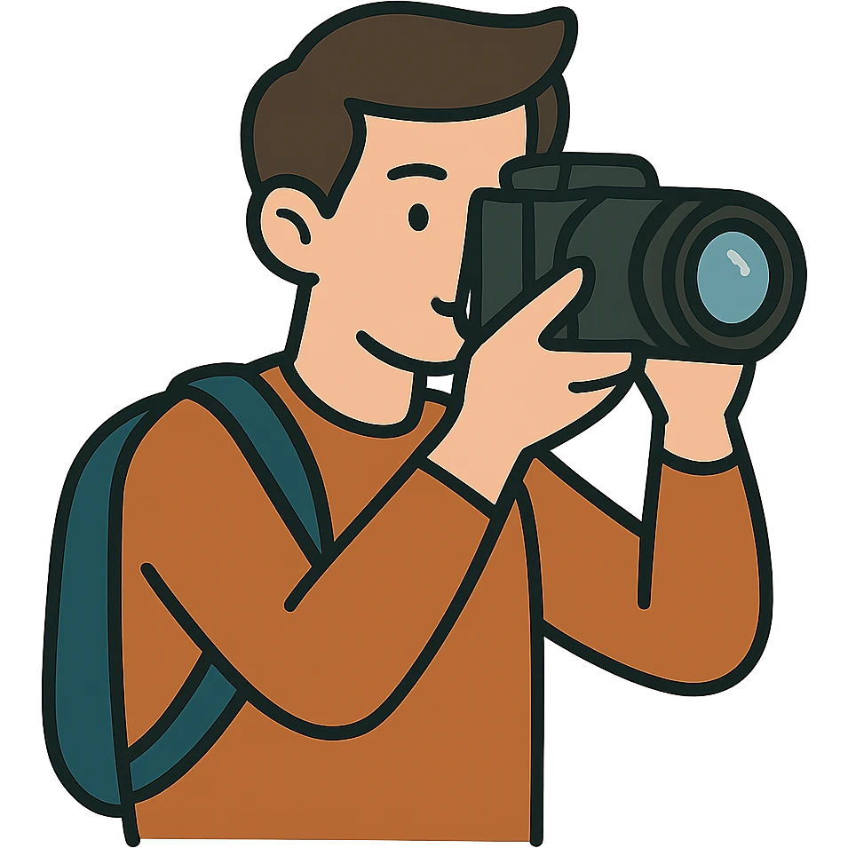 flat toon style photographer with camera emoji