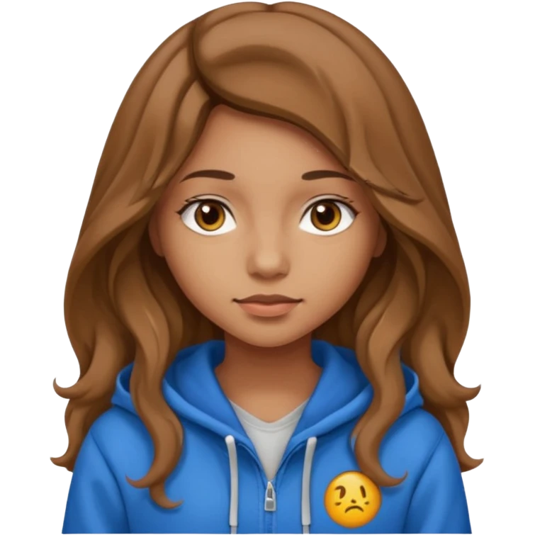 Girl with long and light brown hair and wear hoody and her hai is somethig betwwen curly and stright and her eyes is same color with her hair  emoji