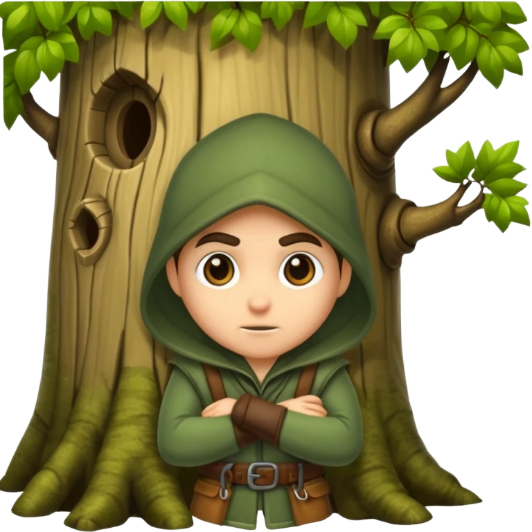 forest rogue peeking from behind tree judging emoji