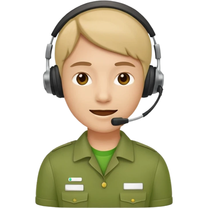 Modern flat emoji of a call center employee in a green uniform with a headset, friendly expression, minimalist design, bright colors, white or transparent background. emoji