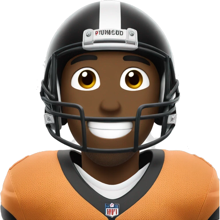 Football player holding a sign saying, "what?!" emoji