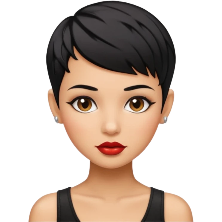 woman shaved shaved half head  pixie cut textured black hair shiny glossy lips emoji