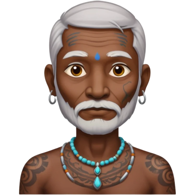 ancient indian old man with tatooed on neck and face emoji