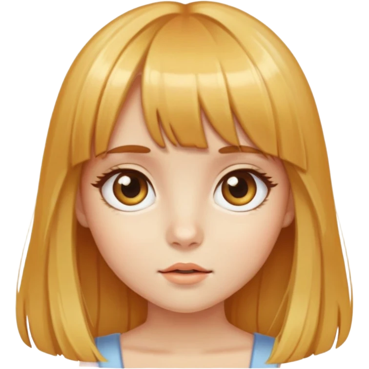 girl with honey-colored hair, bangs, long hair, and big eyes emoji