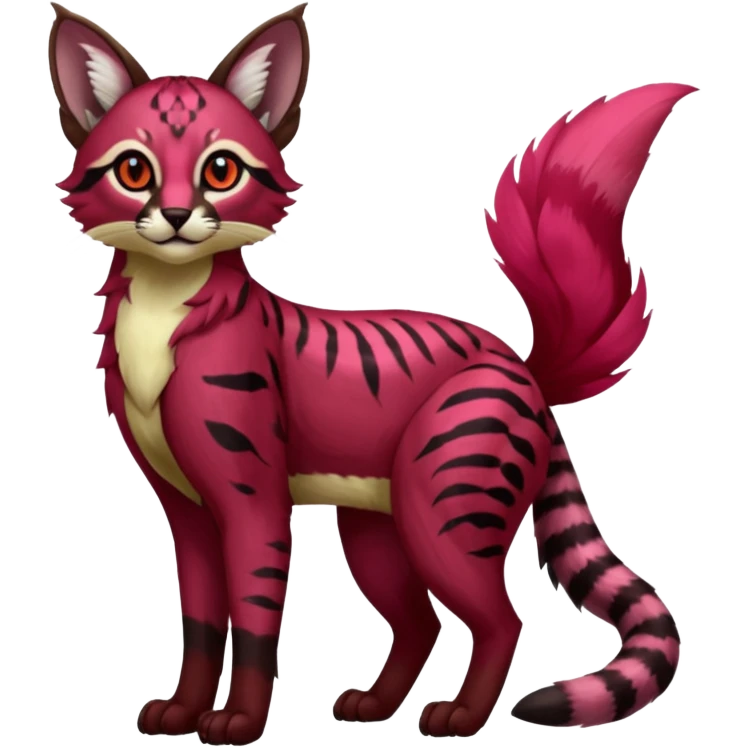 Colorful dark tropical ruby rose floral butterfly exotic cute cool beautiful shiny beautiful fantasy-caracal-civet-genet-sergal-vernid-serval-Gryphon-Cacomistle-Trico-oncilla-animal-Fakémon-hybrid-fursona (full body) emoji