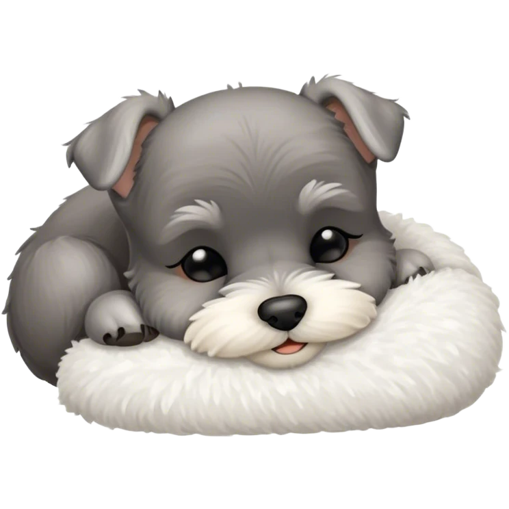 Meme-Worthy Cute Sleeping Miniature Schnauzer Portrait Emoji, Head gently tilted in a relaxed, blissful slumber with a soft, contented smile and eyes tenderly closed, featuring a neat salt-and-pepper fur with charming, relaxed features, simplified yet irresistibly endearing, highly detailed, glowing with a soft, cozy radiance, high shine, exuding gentle, heartwarming charm, styled with a soft glowing outline, capturing the essence of a sleeping Miniature Schnauzer that looks perfectly poised to become a viral icon of adorable rest! emoji