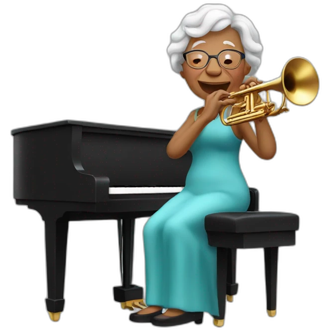 grandma plays trumpet on piano emoji